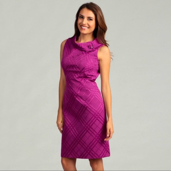 Tahari Dresses & Skirts - Tahari ASL Envelope Collar Jacquard Sheath Dress Raspberry 6